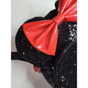 Disney Minnie Mouse Black Sequin Mini Backpack Red Bow Polka Dot